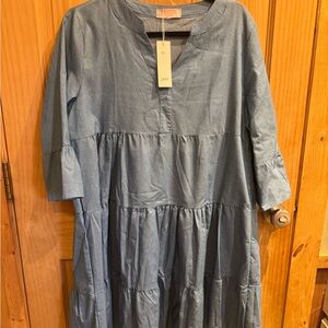 Chambray Tiered Women’s Dress in Light Blue